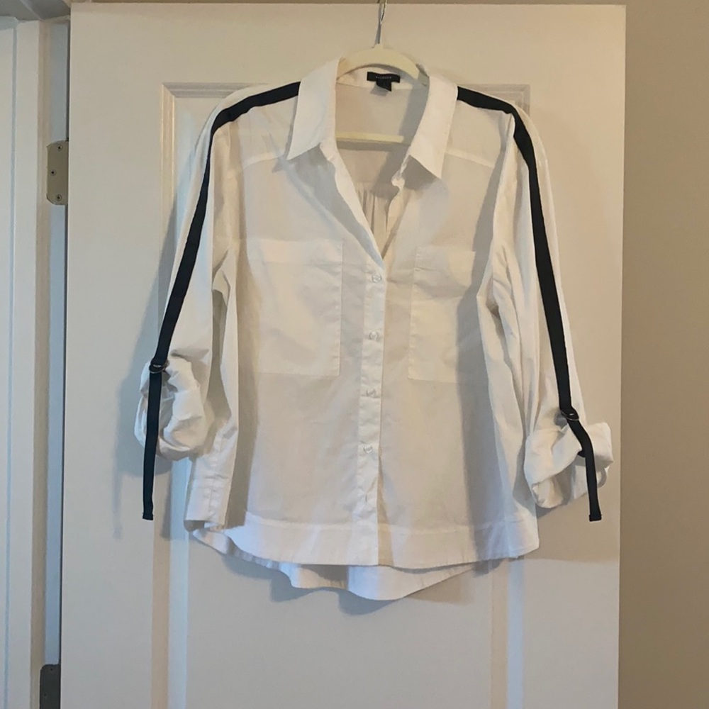 Halogen sleeve stripe poplin blouse